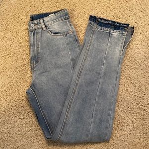 PrettyLittleThing Vintage Wash Ombré Hem Seam Detail Split Hem Jeans